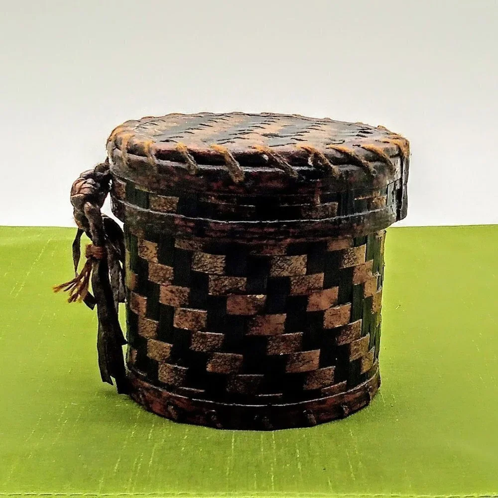 Handmade Woven Leather Bamboo Lidded Tassel Box